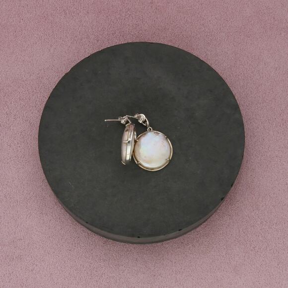 sterling silver mother of pearl swirl dangle post earrings - Picture 3 of 3